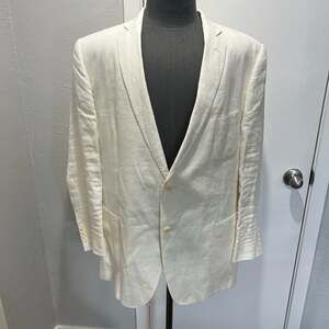 J. Hilburn Men's Classic Fit 100% Linen Sport Coat Cream Made in EU Size 49R